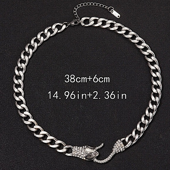 Silver Snake Hook Closure Zircon Choker - Picture 12 of 12